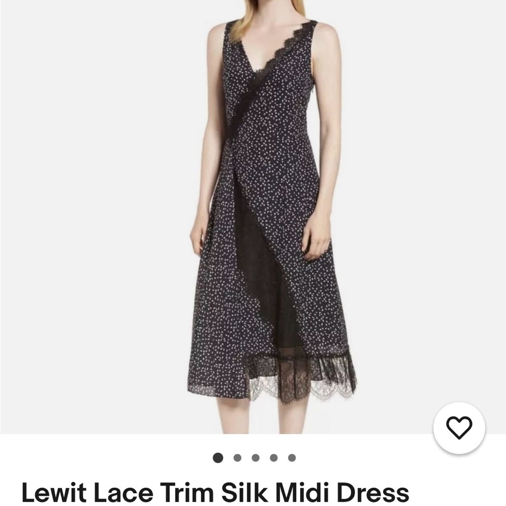Lewit Black Lace Trim Silk Midi Dress